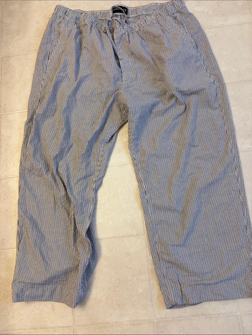 Abercrombie & Fitch Blue and White Striped Seersucker Joggers